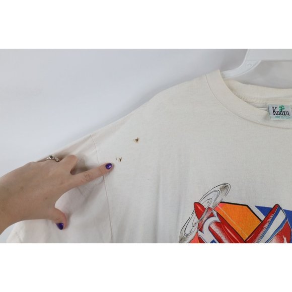 Vintage 90s Streetwear XL Distressed FINA Air Team Spell Out T-Shirt White USA - Picture 5 of 11